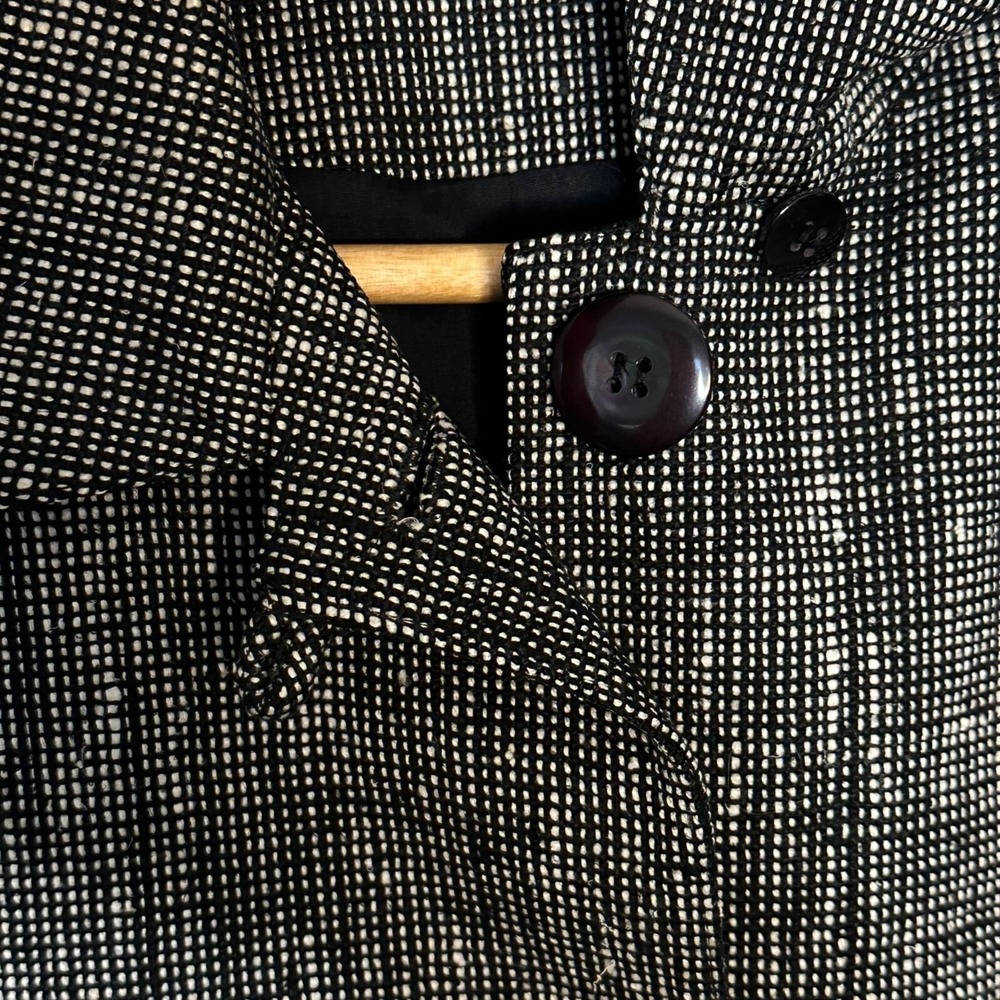 Vintage Silk Blazer Woven Tweed Jacket Black White Boxy Patch Pockets Size 6 - Picture 8 of 12